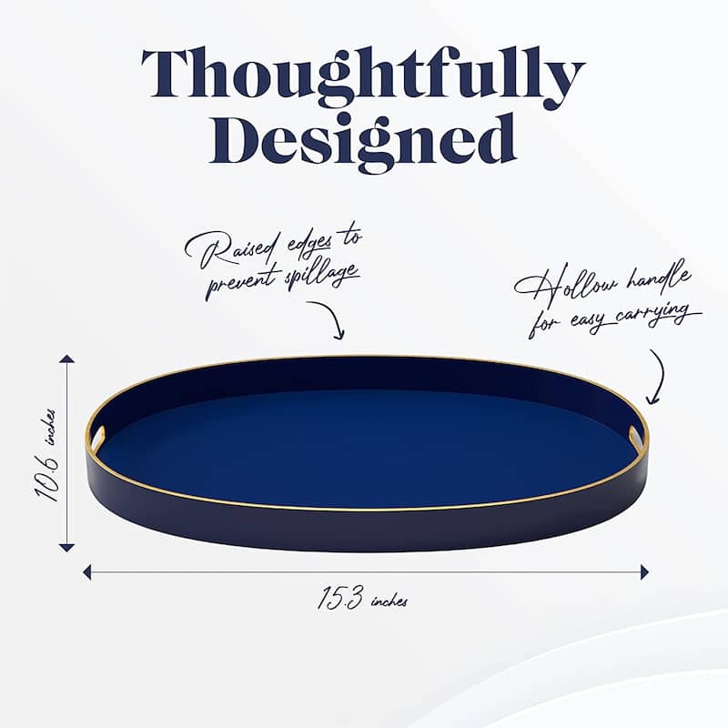 American Atelier Serving Oval Tray with Gold Trimming Handles - 15.3 x 10.6 in