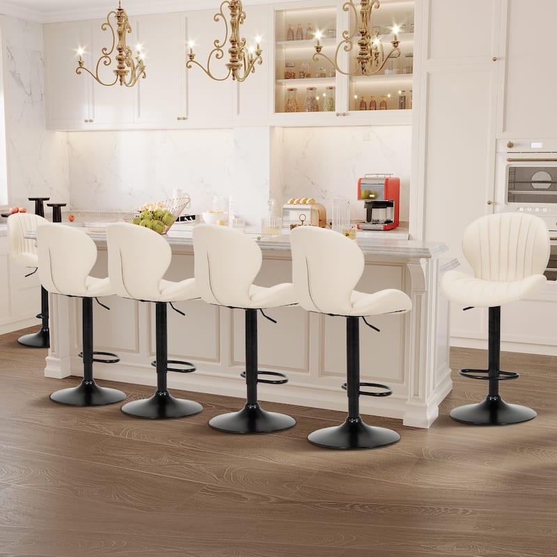 COLAMY 2 Adjustable Swivel Bar Stools - PU Leather High Back Counter Height Stools for Kitchen Island & Bar