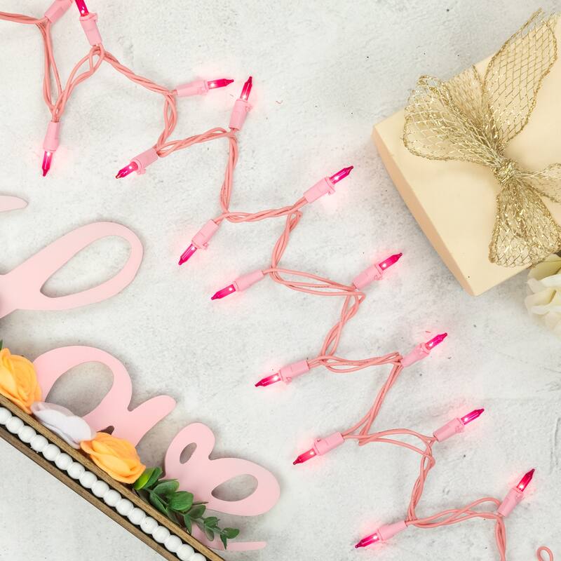100ct Pink Mini Christmas Light Set, 20ft Pink Wire