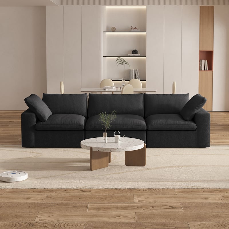 120 inch Contemporary Soft Commix Down Filled Cushions 3-Piece Sectional Sofa - Dark Charcoal