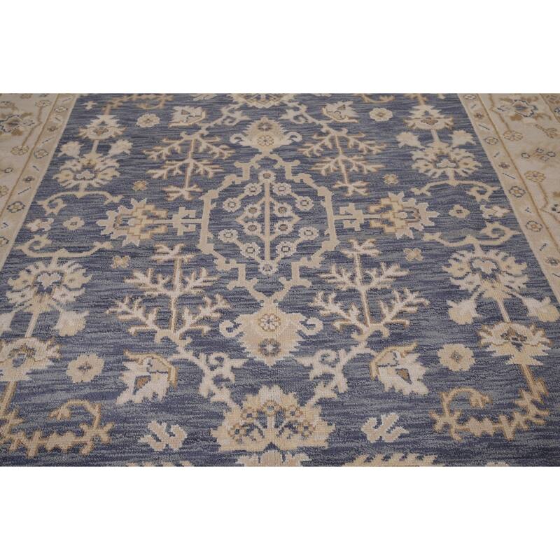 Blue Oushak Indian Area Rug Hand-Knotted Wool Carpet - 8'0"x 9'9"