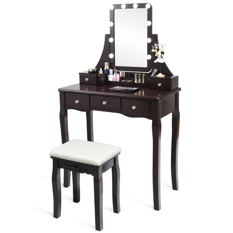 Dimmable Bulbs Touch Switch Vanity Dressing Table Set with Removable Box - 31.5" x 16" x 53.5" (L x W x H)