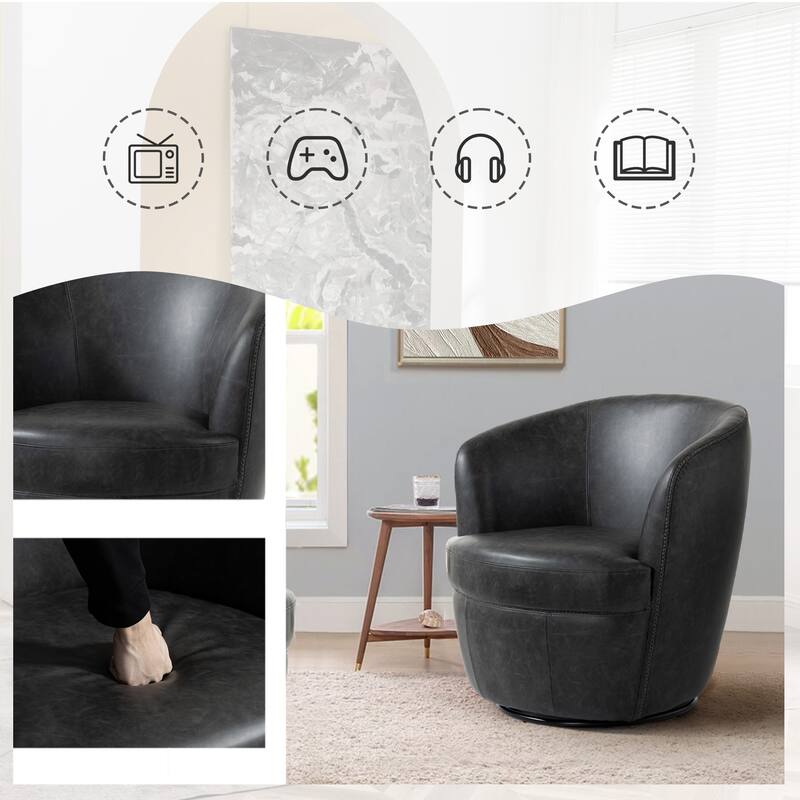 PU Leather Swivel Barrel Chair Set of 2