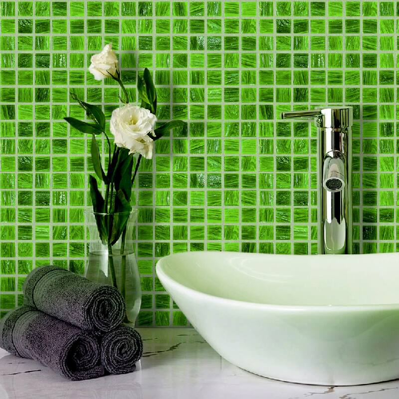 Apollo tile 12" x 12" Celestial Glossy Kelly Green Glass Tile (20 sq ft/case) - 20 Pack