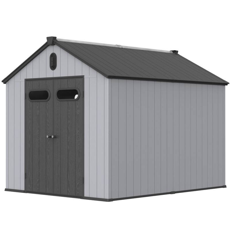 Plastic Outdoor Shed with Double Wall Panels & Rain Gutter Weatherproof Storage Shed, Hinged Double Doors