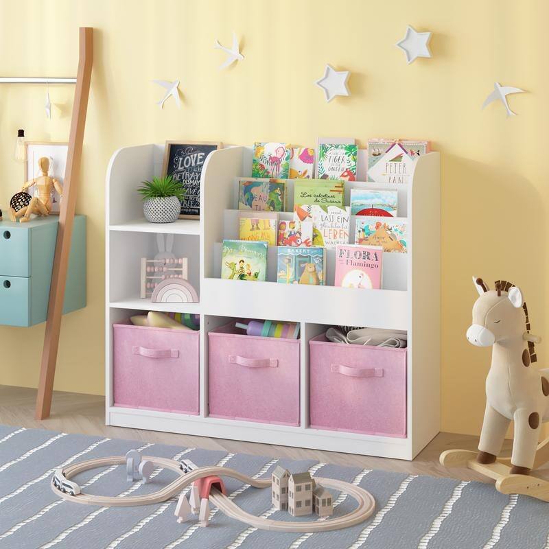 3-Tier Kids Bookcase with Collapsible Drawers & Anti-Tip Safety - Toy & Book Storage Shelf