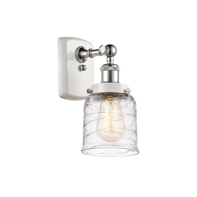 Innovations Lighting 916-1W-12-5 Bell Sconce Bell 12" Tall Wall Sconce - White and Polished Chrome / Deco Swirl
