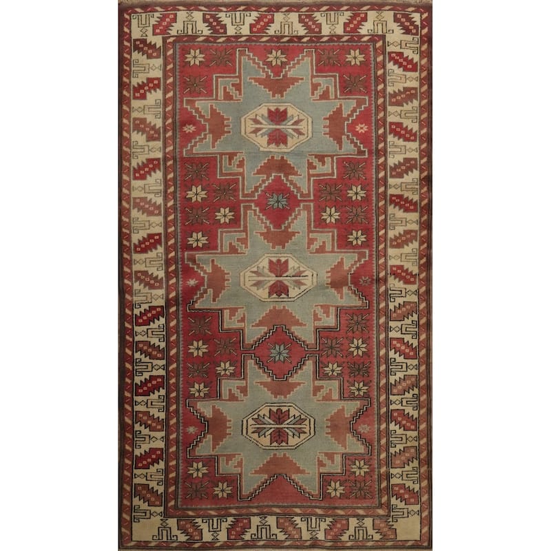 Hand Knotted Oriental 100% Wool Carpet Traditional Geometric Red Kazak Area Rug - 6' 4'' X 3' 9''
