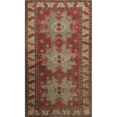 Hand Knotted Oriental 100% Wool Carpet Traditional Geometric Red Kazak Area Rug - 6' 4'' X 3' 9''