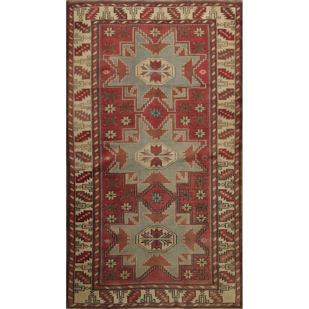 Hand Knotted Oriental 100% Wool Carpet Traditional Geometric Red Kazak Area Rug - 6' 4'' X 3' 9''