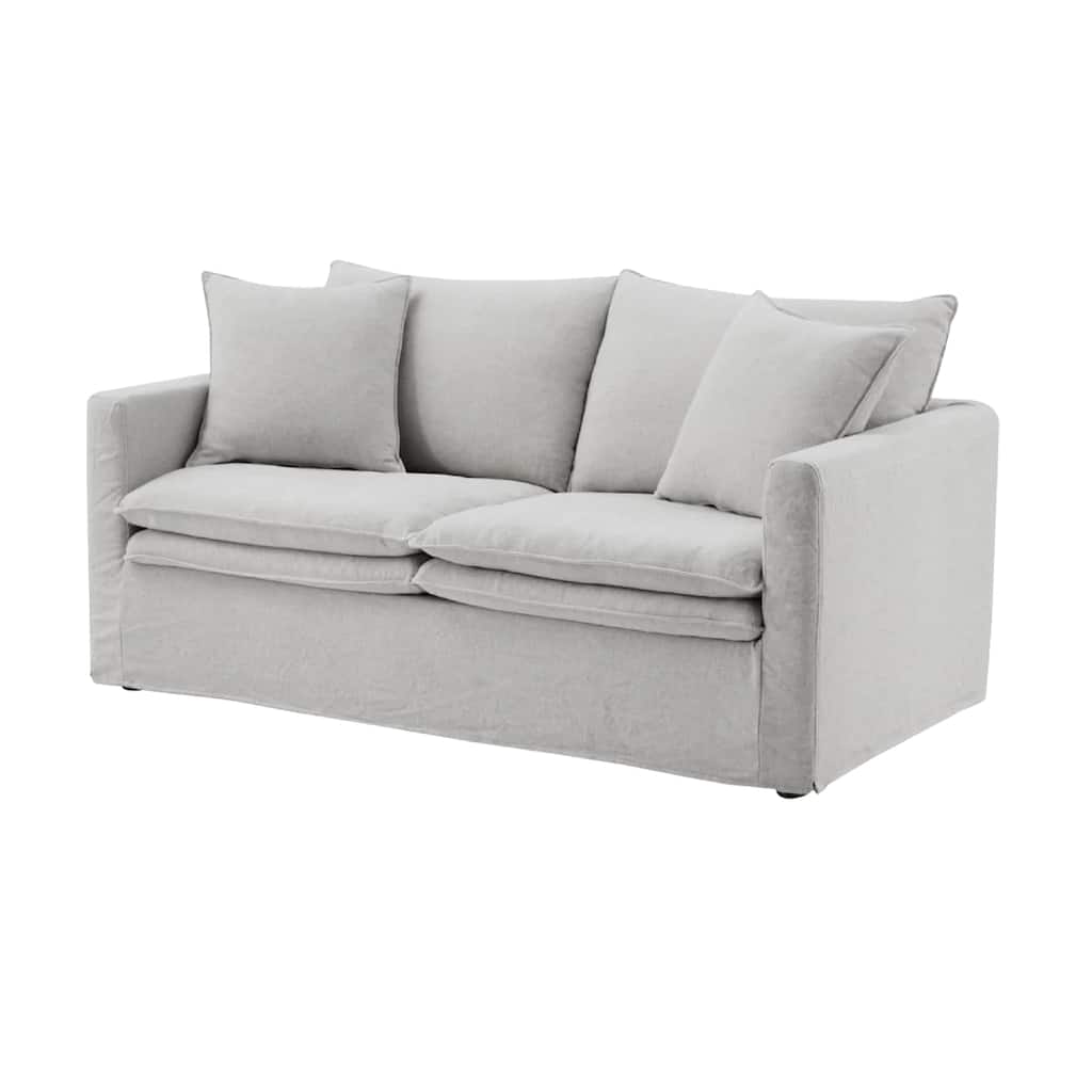 Rutu Loveseat, 2 Accent Pillows, Light Gray Padded Linen, 68 Inch