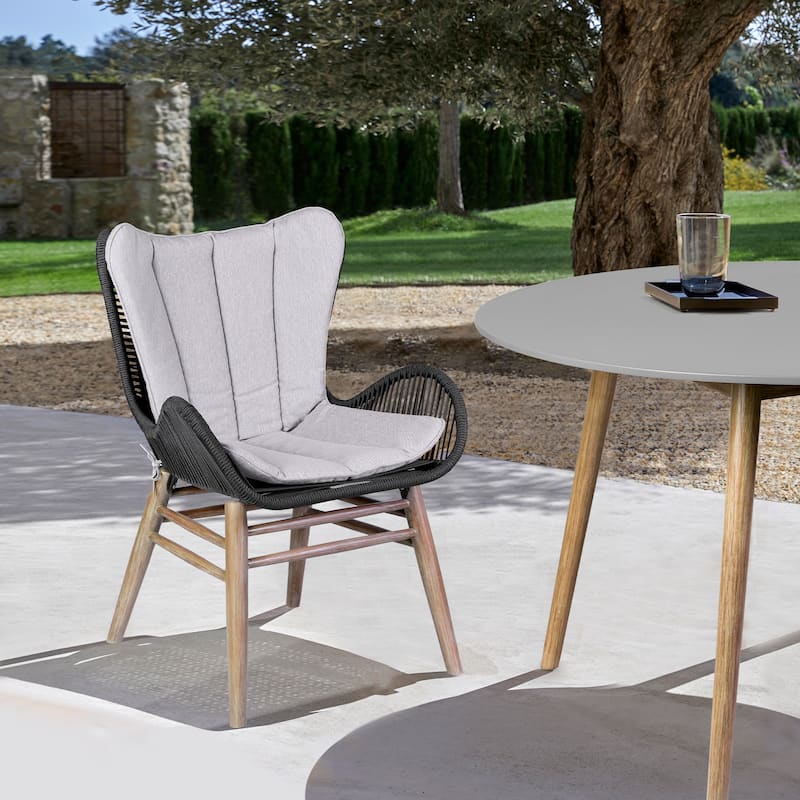 Fanny Solid Eucalyptus Wood & Rope Outdoor Patio Dining Chair