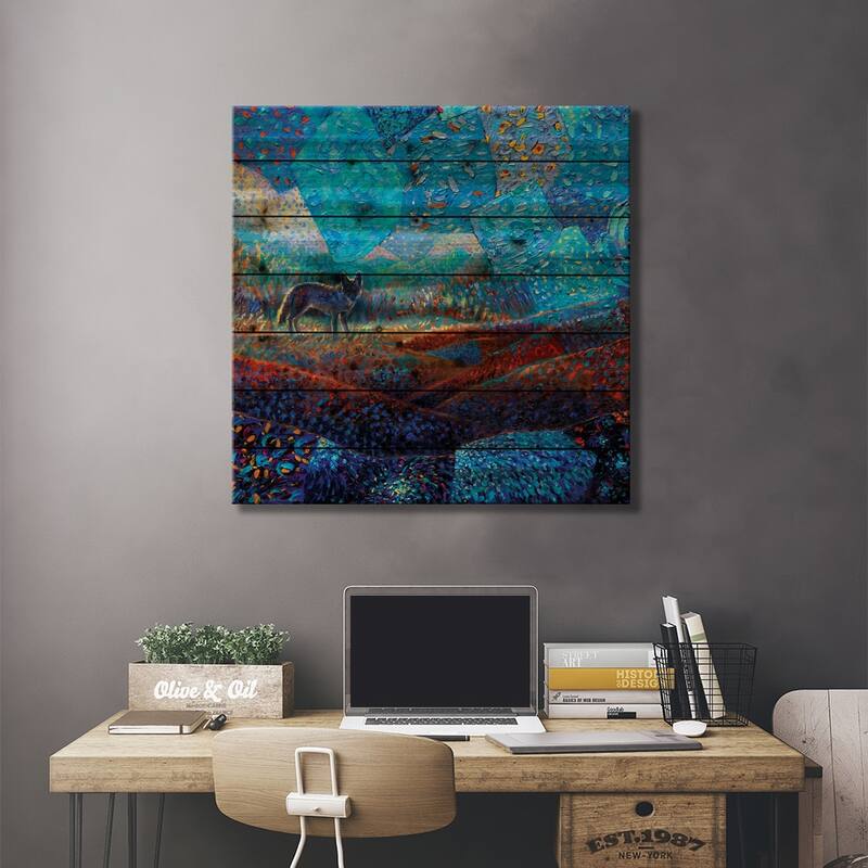 Pequeño Coyote Print On Wood by Iris Scott - Multi-Color