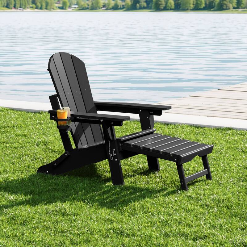 Laguna Outdoor Folding Adjustable Adirondack Chair with Cup Holder & Hideaway Ottoman