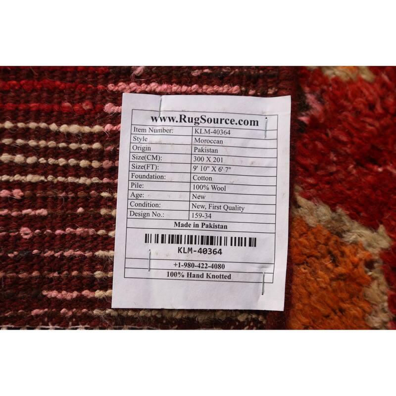 Red Geometric Moroccan Oriental Area Rug Handmade Tribal Wool Carpet - 6'7" x 9'10"