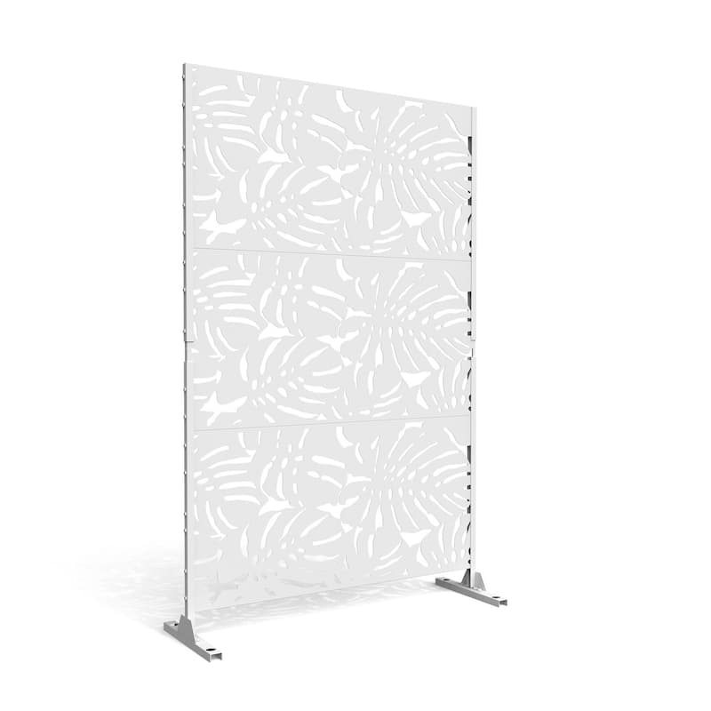 Free Standing Metal Privacy Screen Panel Decorative Outdoor Privacy Screen - 72"H x 47"W - White-11B