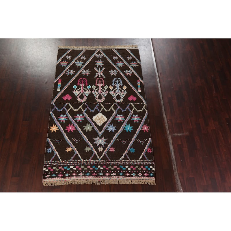 Geometric Tribal Moroccan Area Rug Hand-knotted Oriental Wool Carpet - 5'10" x 9'7"