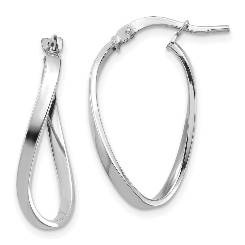 Curata 14k White Gold Polished Wavy Hoop Earrings - 23.2x14.7mm