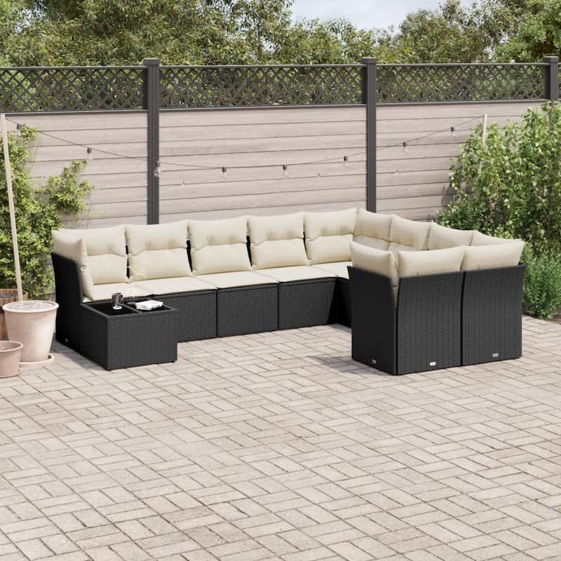 vidaXL Patio Sofa Set with Cushions Outdoor Furniture 10 Piece Poly Rattan - 21.7 x 21.7 x 14.6 - Black and cream