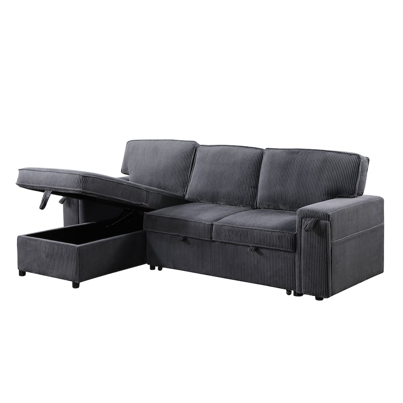 96" Chenille Sleeper Sectional Sofa with Storage Chaise