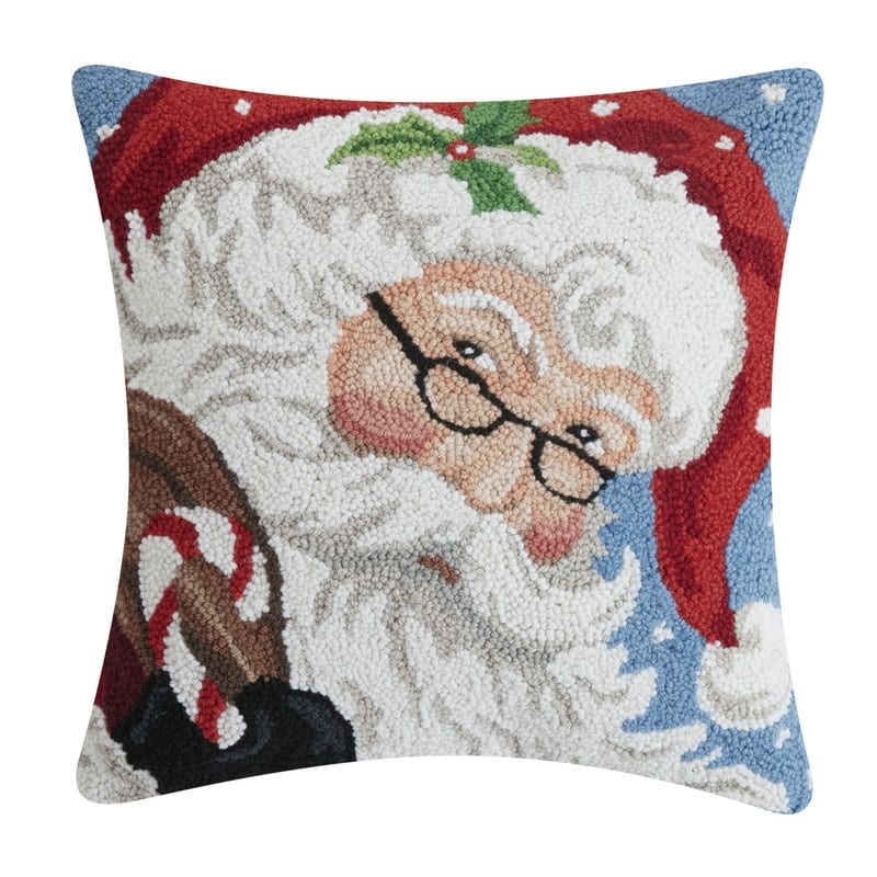 Santa with Glasses Wool Hook Pillow