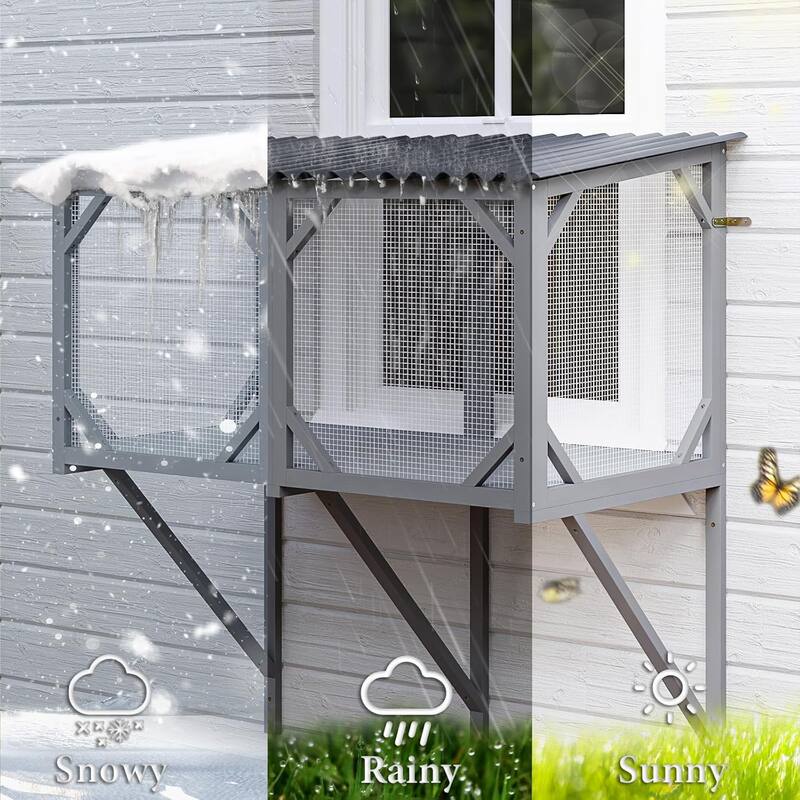 BOSSIN 47.2" All-Weather Window Cat Enclosure- Outdoor Window Perch for Large Cats, Sunbathing & Observation Platform