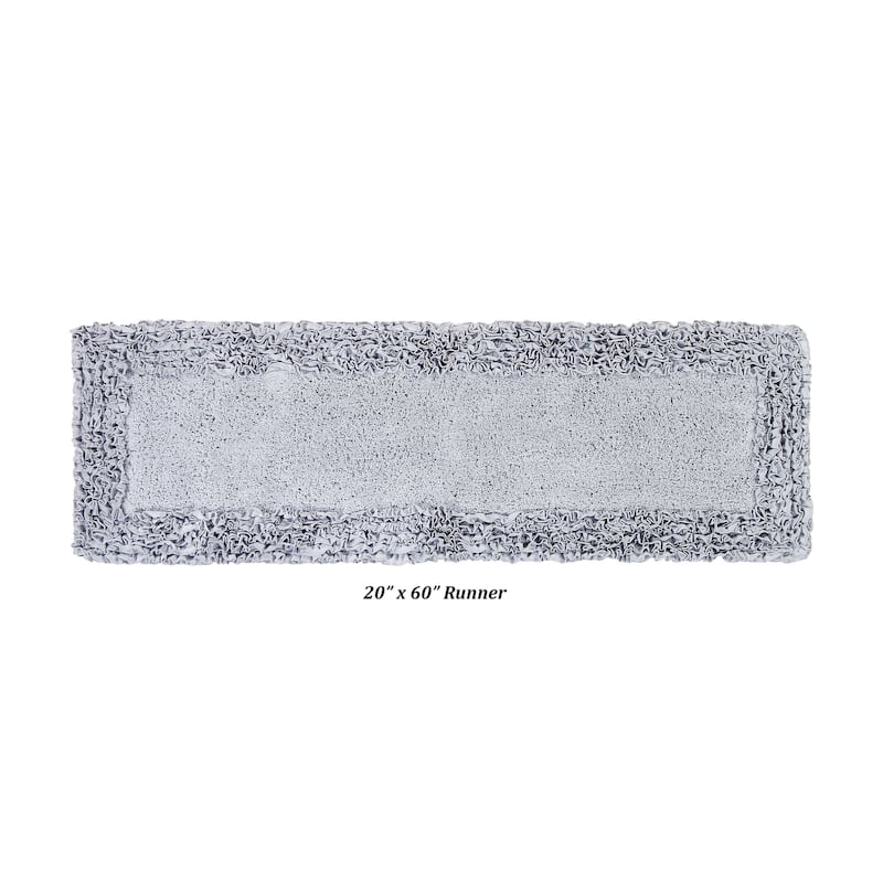 Better Trends Shaggy Border Collection Bathroom Rug -100% Cotton Tufted, Non-Skid Spray Latex Backing, Machine Washable Bath Mat - 20" x 60" Runner - Silver