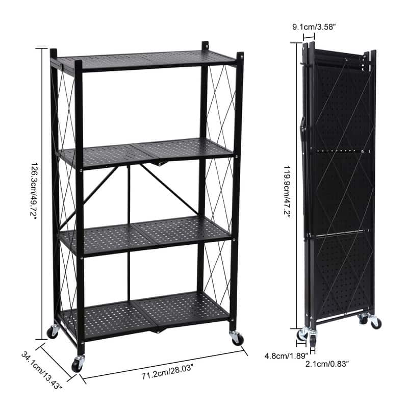 4-Tier Foldable Metal Rack Storage Shelving Unit for Garage Kitchen