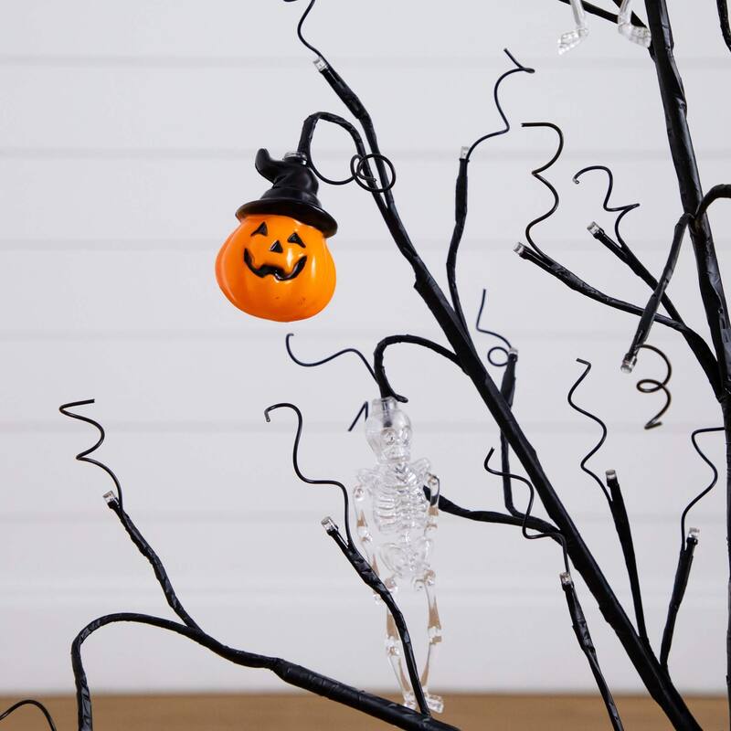 Pre-Lit Pumpkins and Skulls Artificial Halloween Twig Tree - 3' - LED Lights