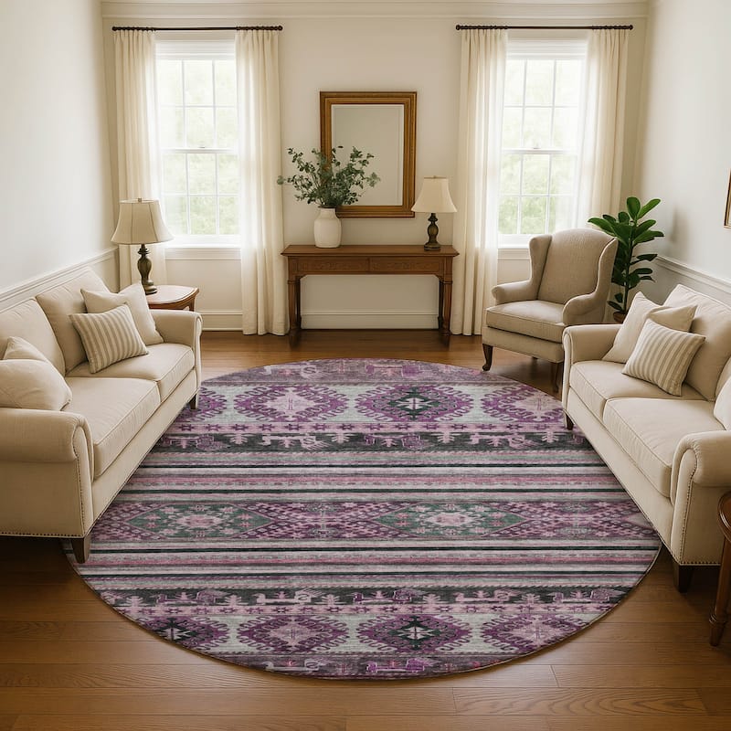 Premium Washable Super Soft Boho Global Mayfield Rug - Purple - 8' x 8'