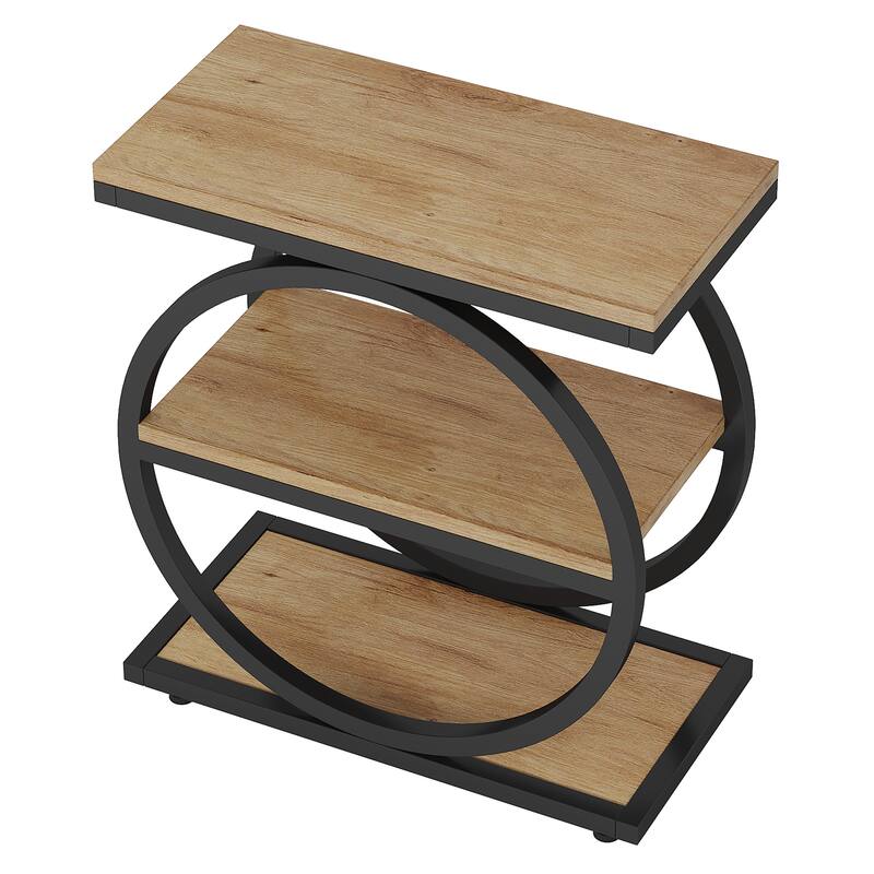 23.6 Inch Narrow 3-Tier End Table with Storage - Slim Industrial Sofa Side Table or Tall Nightstand for Living Room & Bedroom