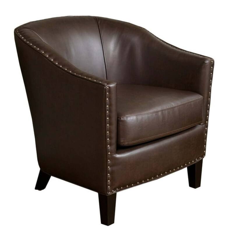 Roomfitters Faux Leather Club Chair with Nailhead Trim, Comfortable Cushioned Accent Armchair for Living Room Seating