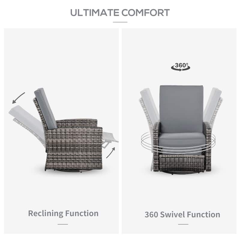 Outsunny Outdoor Cushioned Swiveling PE Wicker Recliner Chair