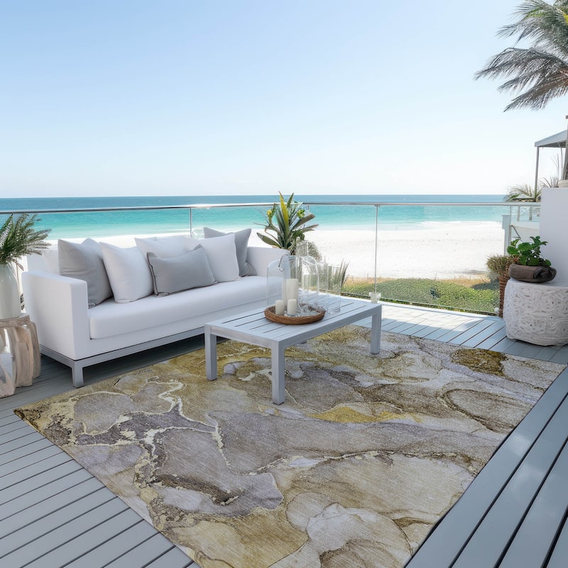 Machine Washable Indoor/ Outdoor Chantille Watercolor Rug - 2'6" x 3'10" - Taupe