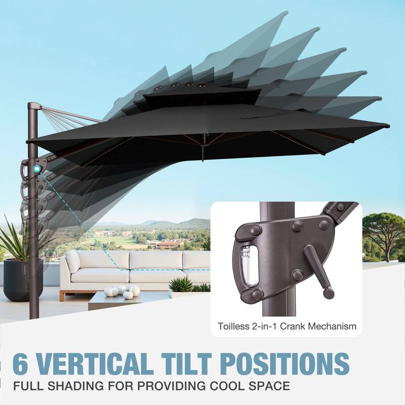 9x11 FT Rectangular Outdoor Patio Double Top Cantilever Umbrella with Rod Base