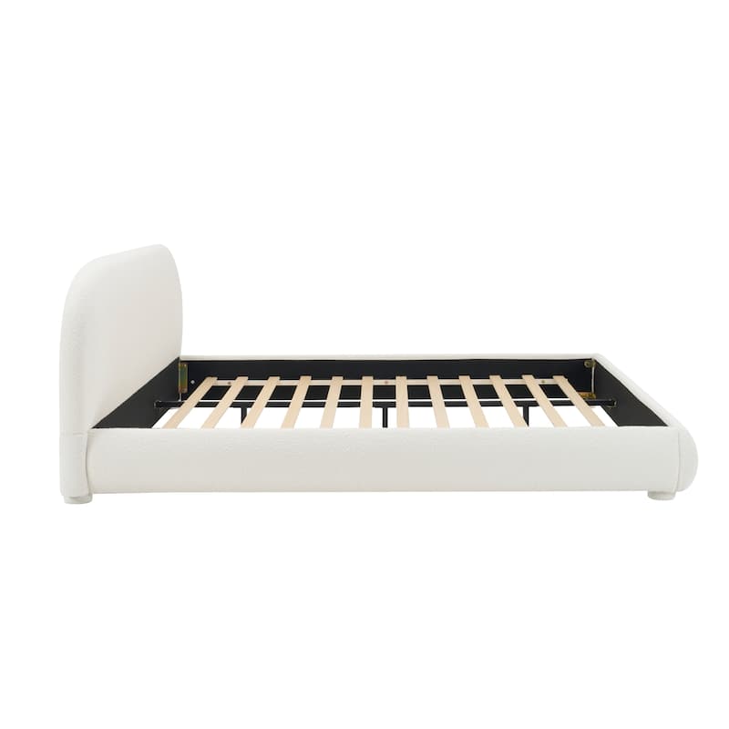 Christopher Knight Home - Dreamy Simple Modern Cream Boucle Upholstered King Bed with Curved Headboard