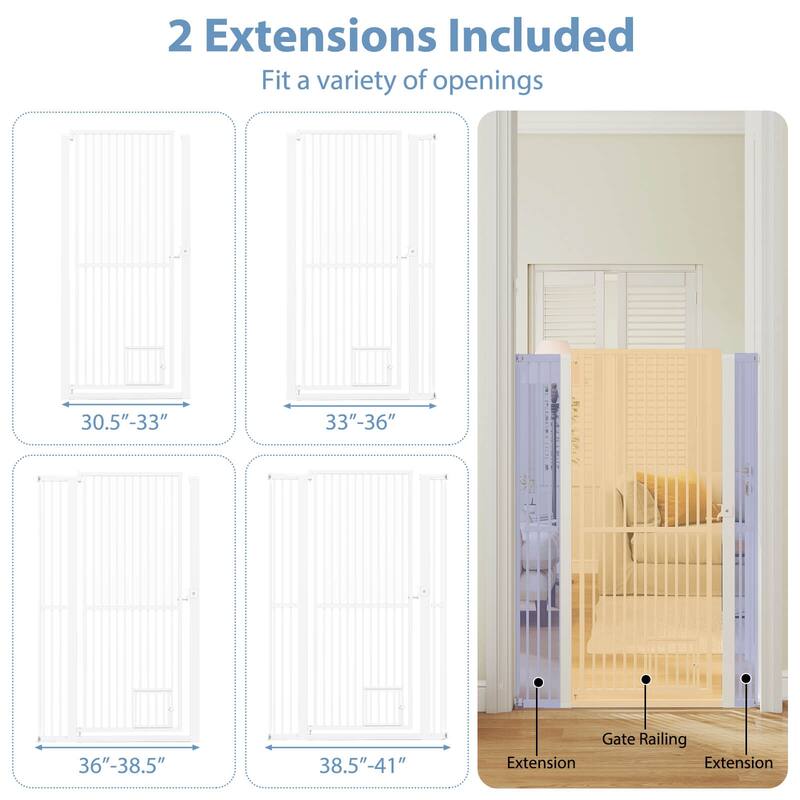 Costway 59"/67.5" Extra Tall Pet Gate with 30.5”-41” Width & 2 - White