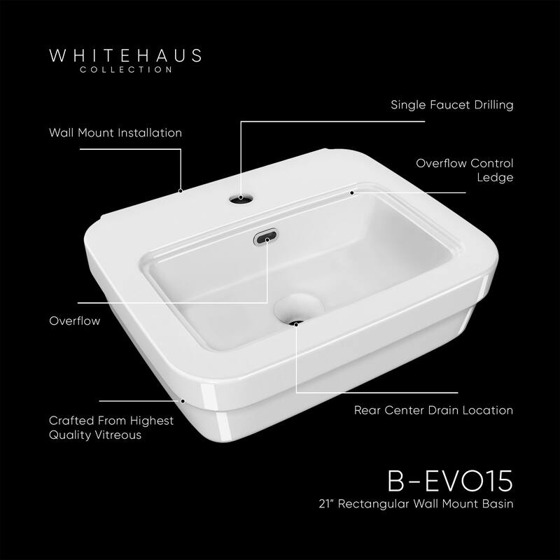 Whitehaus B-EVO15 20-7/8" Rectangular Vitreous China Wall Mounted