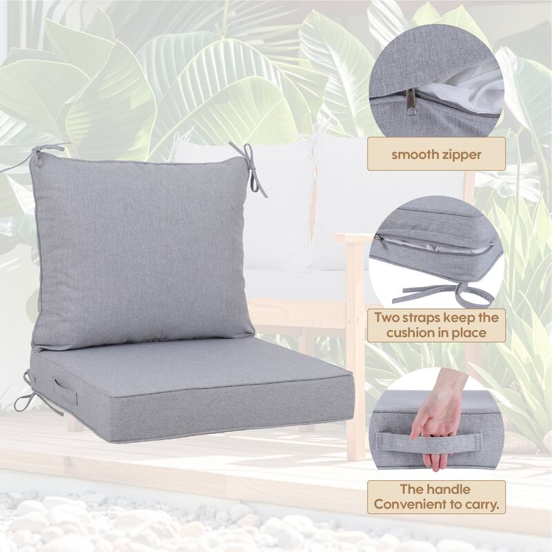 2 Pieces Waterproof Polyester Patio Seat and Back Cushions 24x24 Deep Comfort for Outdoor Seating