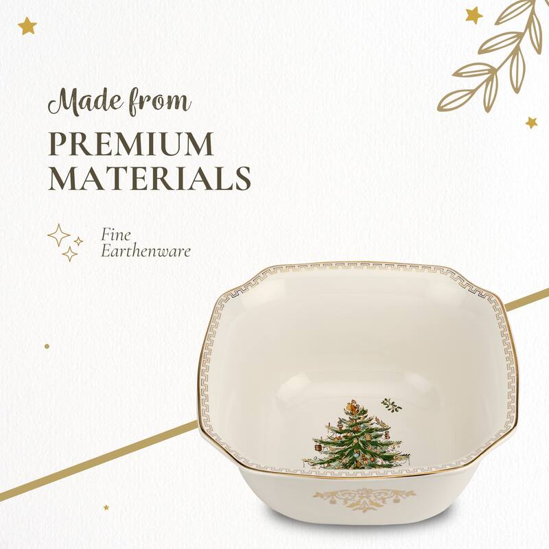 Spode Christmas Tree Gold 10 Inch Square Bowl - 10-Inch
