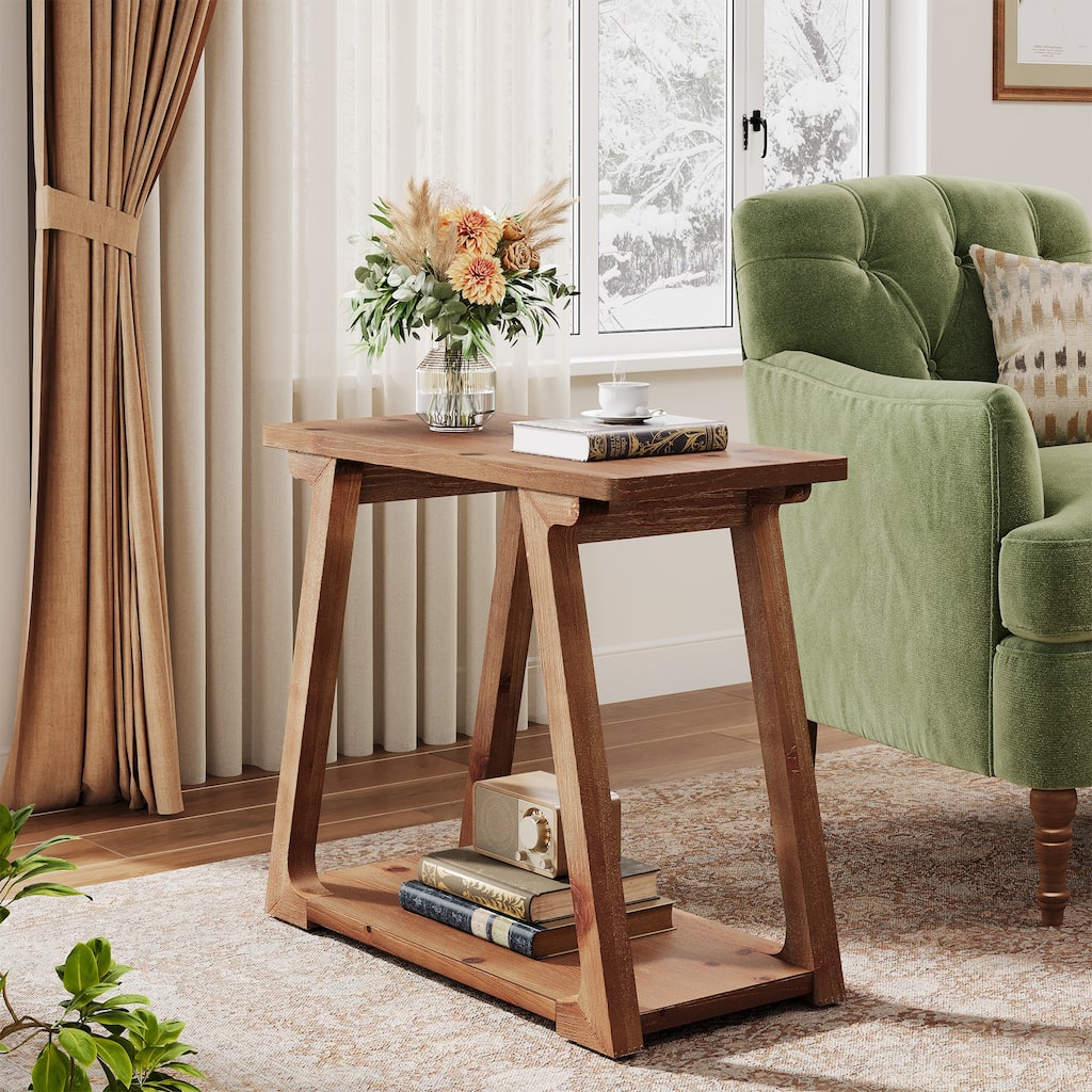 Solid Wood End Table, Side Table with Storage, Bedside Nightstand Entryway Accent Table