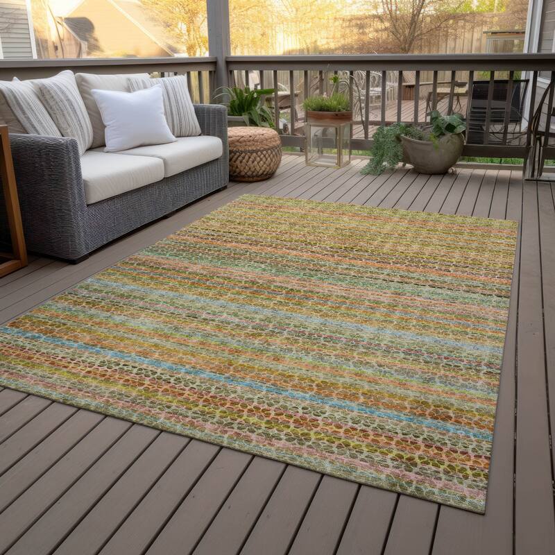 Machine Washable Indoor/Outdoor Transitional Striped Chantille Rug