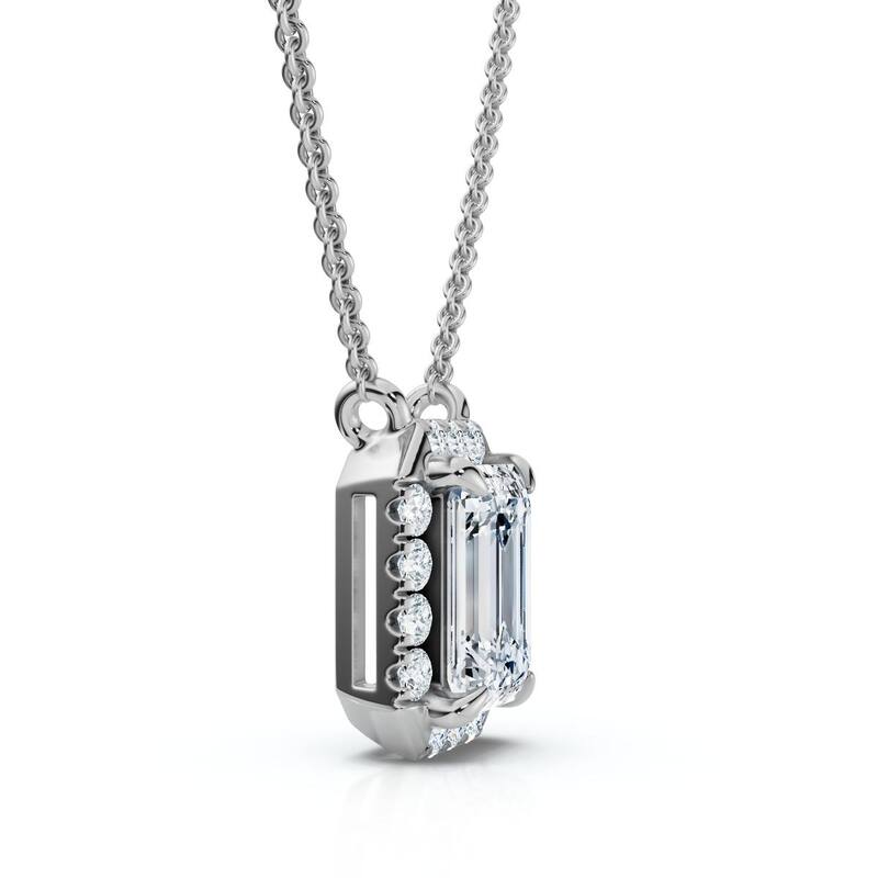 3/4Ct Emerald Cut Diamond Halo Pendant Gold 18" Necklace Lab Grown EF/VS