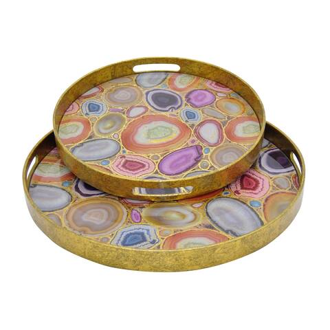 Plutus Brands Tray Set Of 2 in Multi-Colored Glass