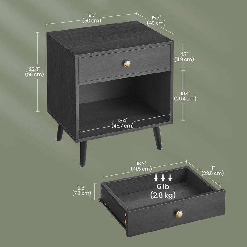 Solid Wood Nightstand with Drawer and Open Shelf