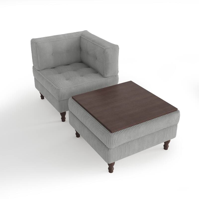 Corduroy L-shape Modular Corner Sectional Sofa with Reversible Storage Ottoman