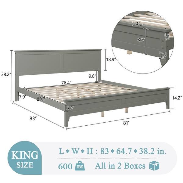dimension image slide 8 of 9, Modern Style, Solid Wood Bed Frame with MDF Headboard and Footboard
