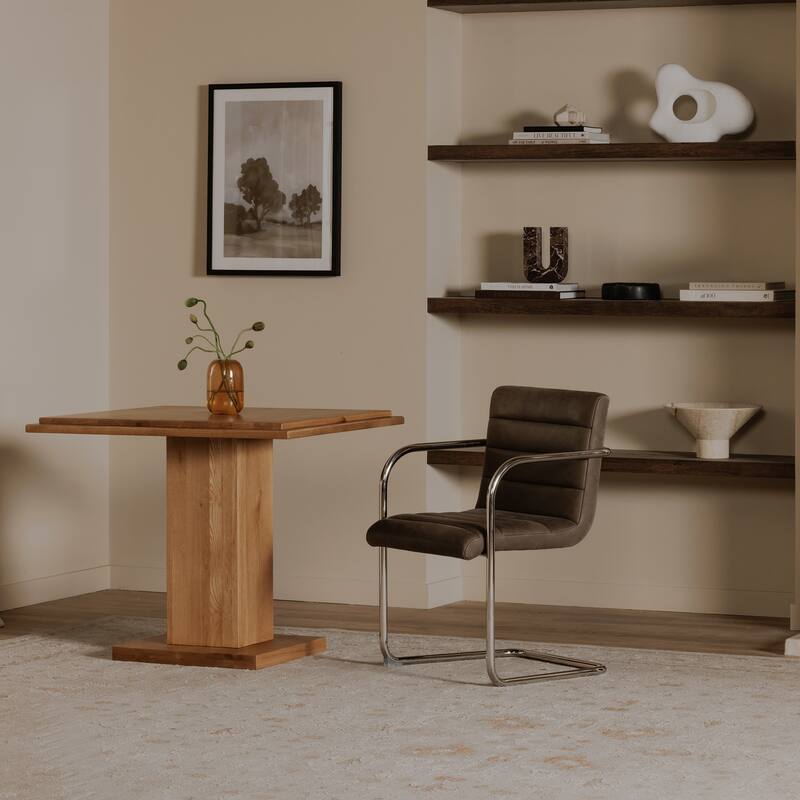 Title: NADAAL STUDIOS Cyran Dining Chair, Faux Green Upholstery, Stainless Steel Cantilever Frame - Set of 2