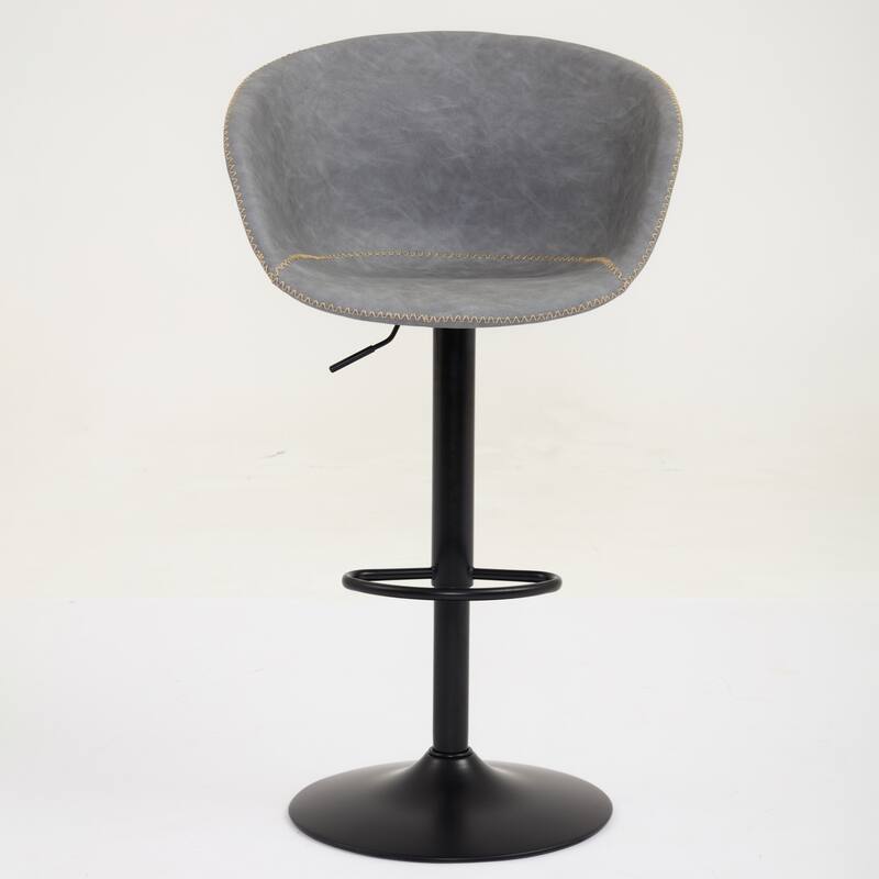 Roomfitters Adjustable Swivel Bar Stool, Mid-Century Modern PU Leather Counter Height Chair and Black Metal Base, Grey
