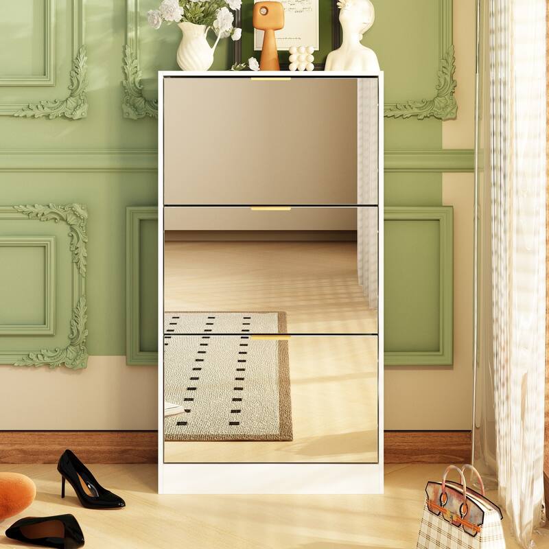 Timechee Mirrored Flip Drawer Shoe Cabinet Storage Cabinet Organizer